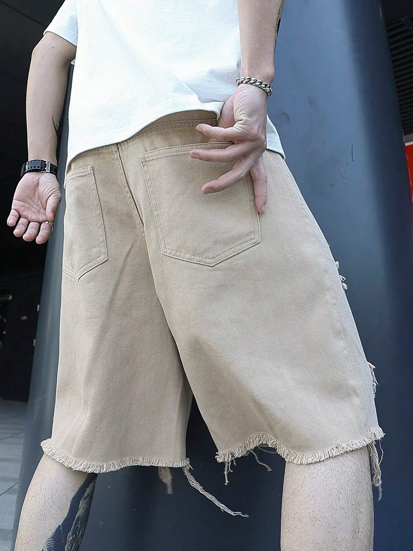 Men Streetwear Style Ripped Denim Shorts