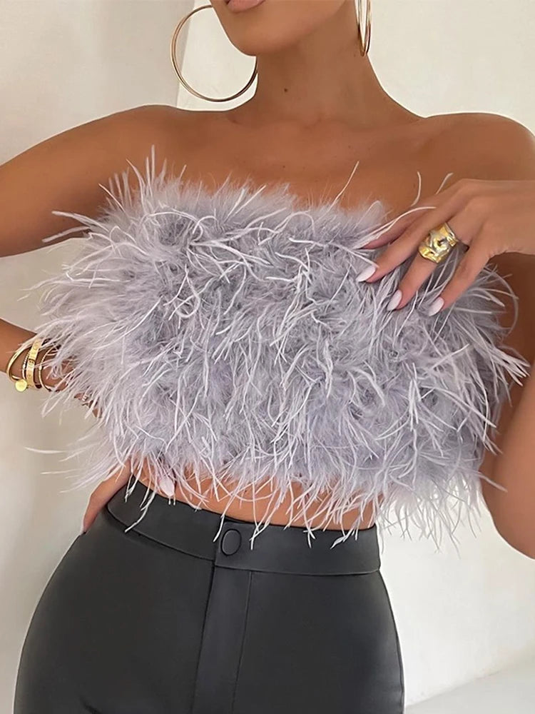 Vintage Furry Feathers Bandeau Tube Top