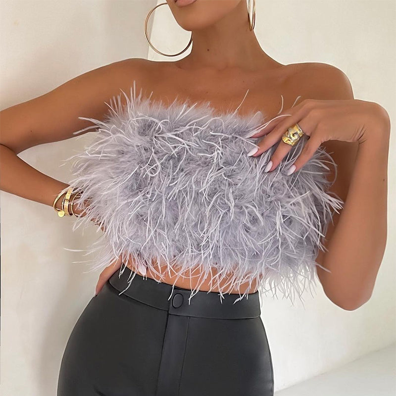 Vintage Furry Feathers Bandeau Tube Top