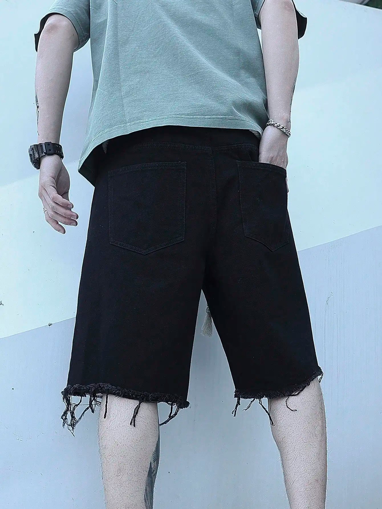 Men Streetwear Style Ripped Denim Shorts