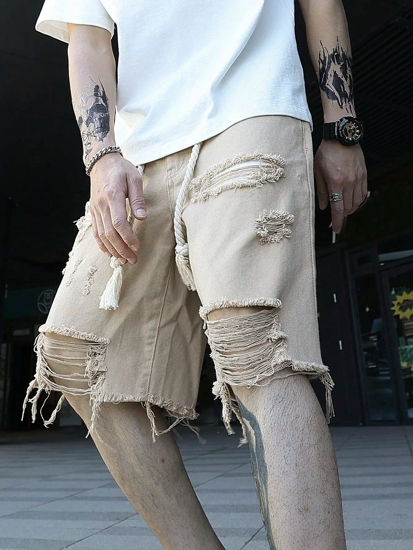 Men Streetwear Style Ripped Denim Shorts