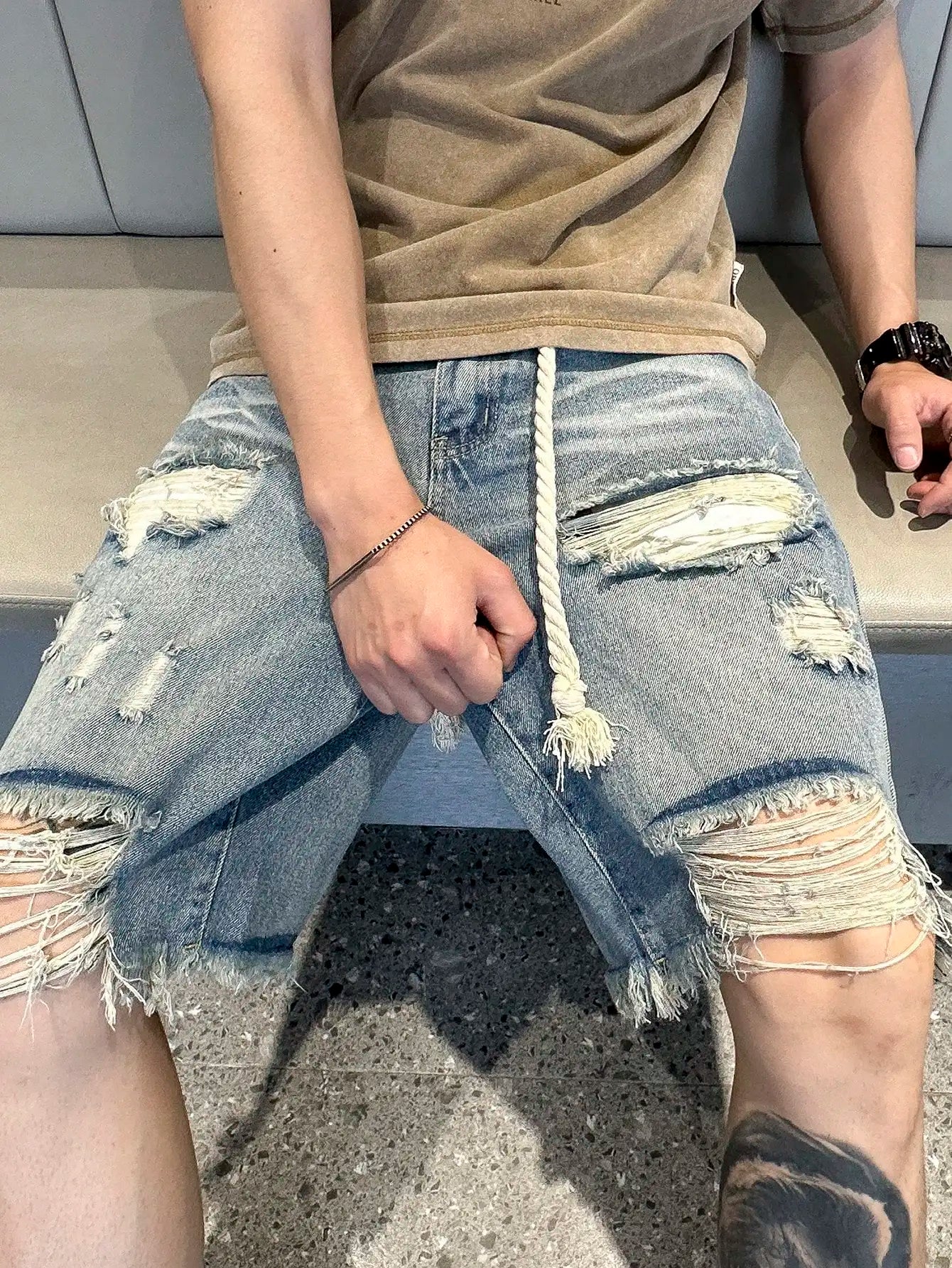 Men Streetwear Style Ripped Denim Shorts