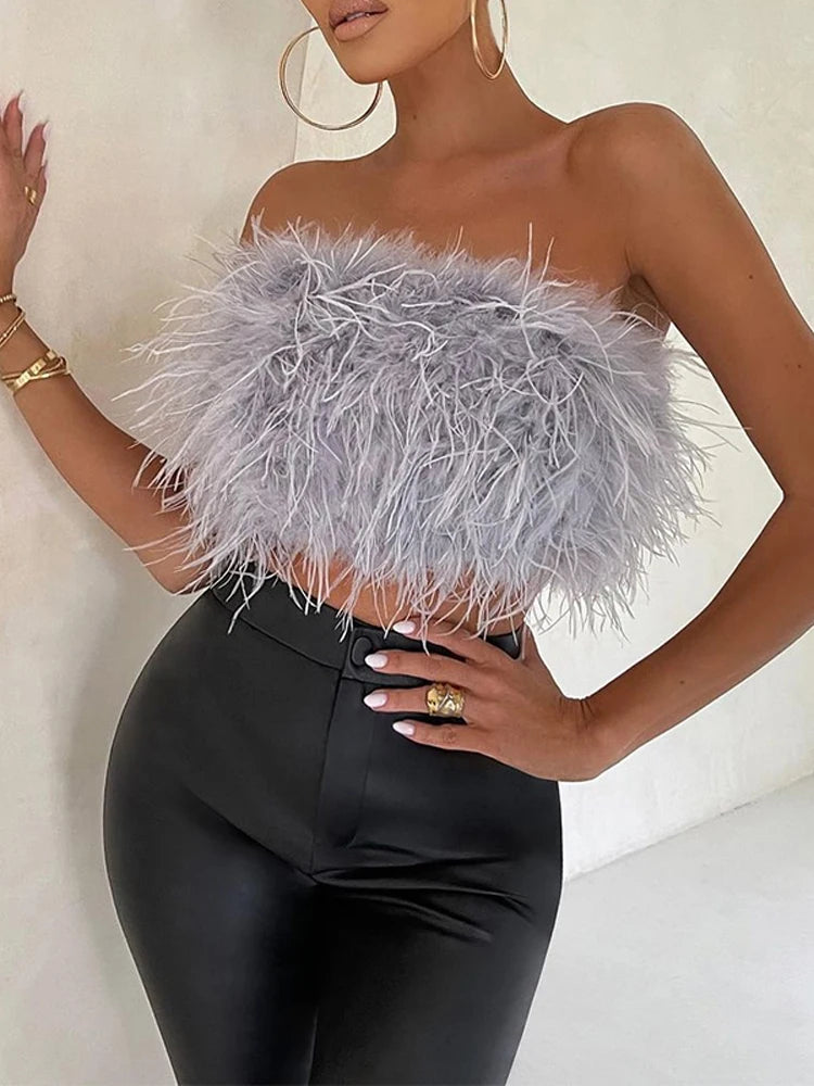 Vintage Furry Feathers Bandeau Tube Top